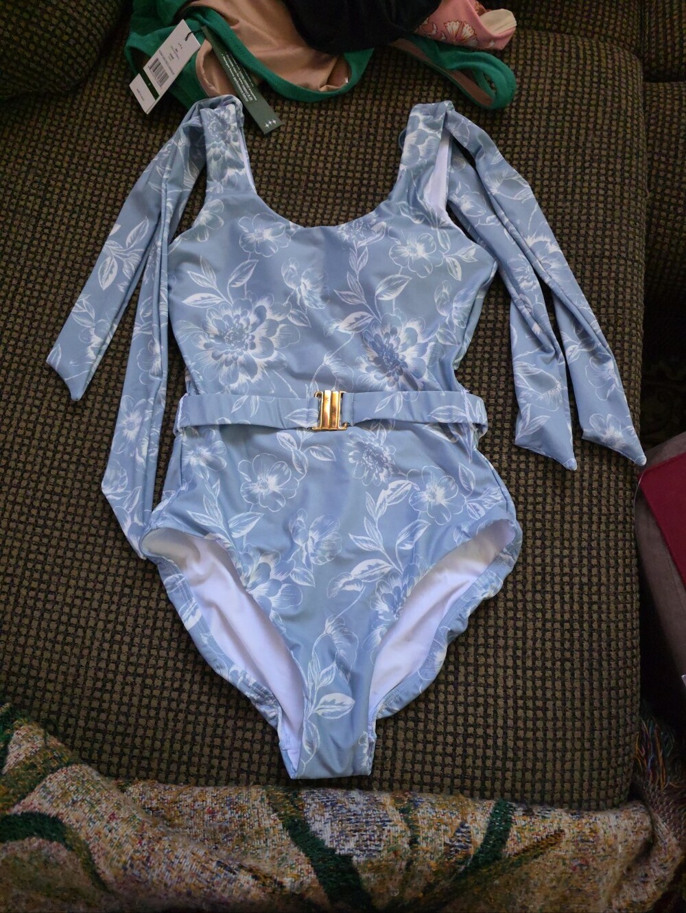Hermoza Women's Belted One-Piece Meadow Wisper Blue/White, Size 2 Fully Lined
